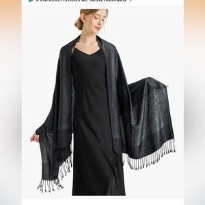 Black Metallic Tassel Evening Wrap